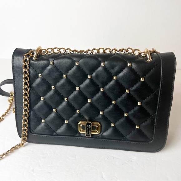 Badgley Mischka Black Flap Studded Gold Bag - Picture 1 of 11